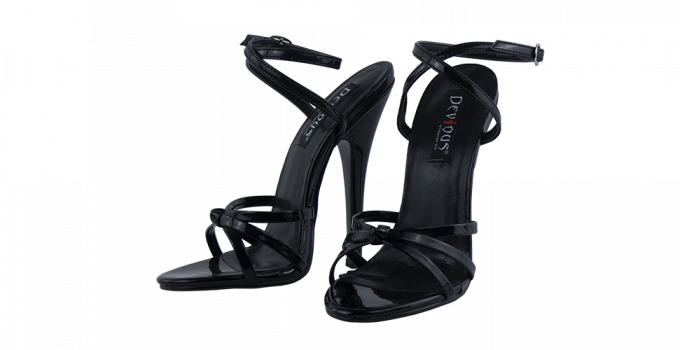 6″ heel black Fetish Laced Sandals from Devious