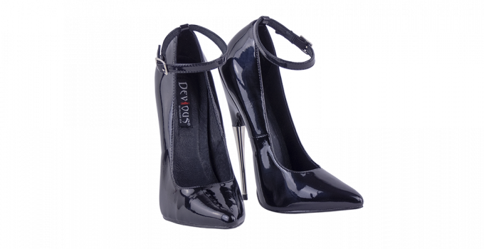 6.25 inch heels Ankle Strap Devious Black High Heels Daggers